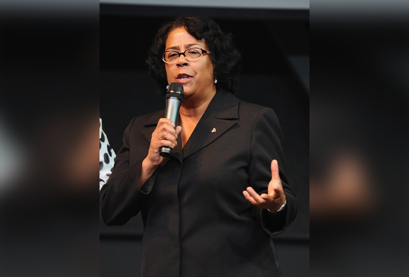 Councilwoman Jan Perry speaks at a reception at Inner City Arts on October 20, 2010 in Los Angeles, California.