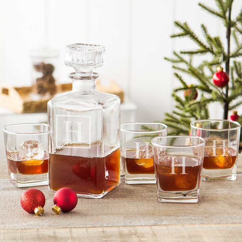 Personalized 5-piece Square Glass Decanter Set