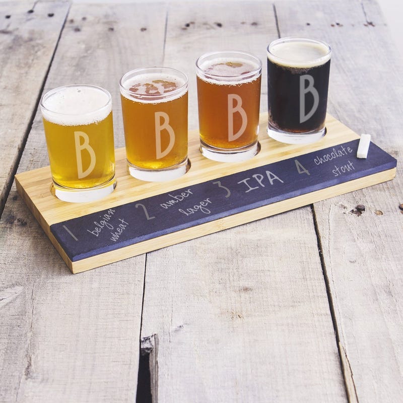 Personalized Bamboo and Slate Craft Beer Tasting Flight Board 