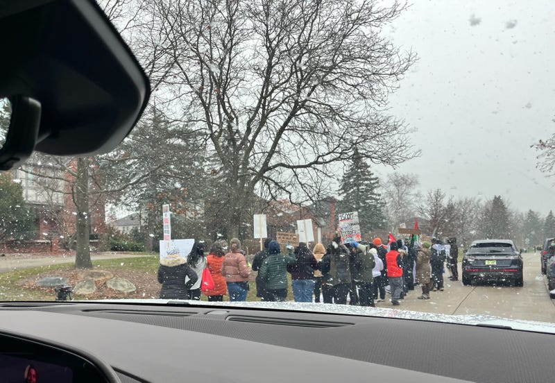 Pro-Palestinian protesters outside Sen. Gary Peters' home