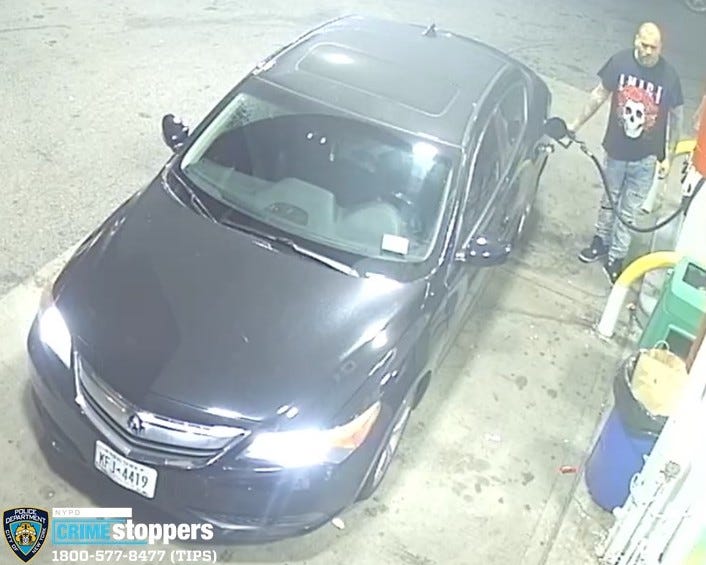 Police released images of an Acura sedan and the driver they're searching for in connection with a hit-and-run that left a man critically injured at a Bronx gas station on Oct. 29