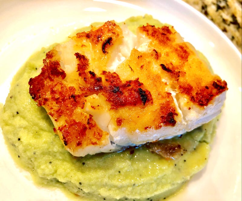 Avocado Cauliflower Puree with Seared Cod