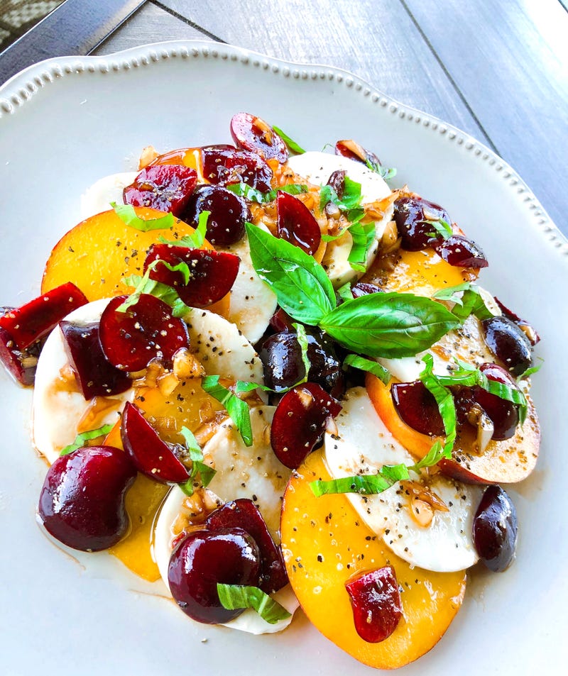 Peach Caprese Salad with Fresh Cherries