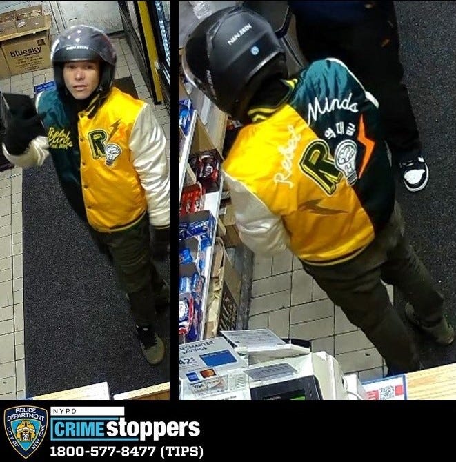 The suspect was wearing a "Rebel Minds" jacket