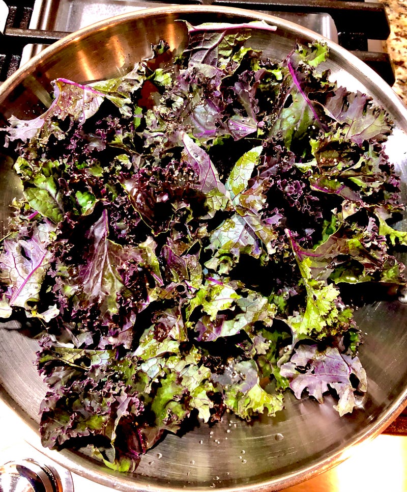 Bacon and Sausage Frittata with Purple Kale, Cheeses and Herbs