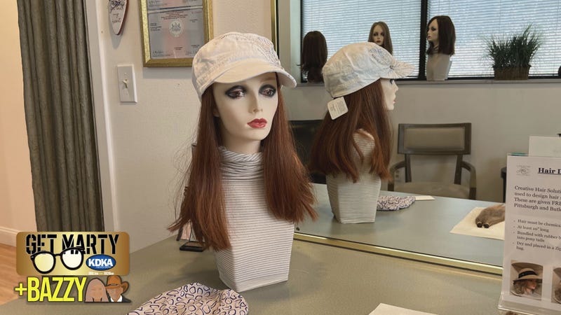 Hair Halos are made from donated real human hair and can be attached to hats or worn underneath them.