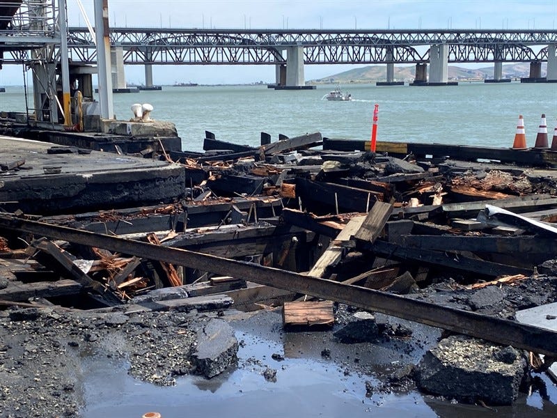 A fire that broke out at the Port of Benicia has been declared extinguished after burning for hours, destroying the dock and threatening to cause further damage in an area where gas and oil is offloaded. 