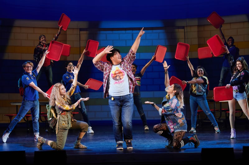 Ethan Jih-Cook as Damian Hubbard (center) alongside the national touring company of "Mean Girls." 