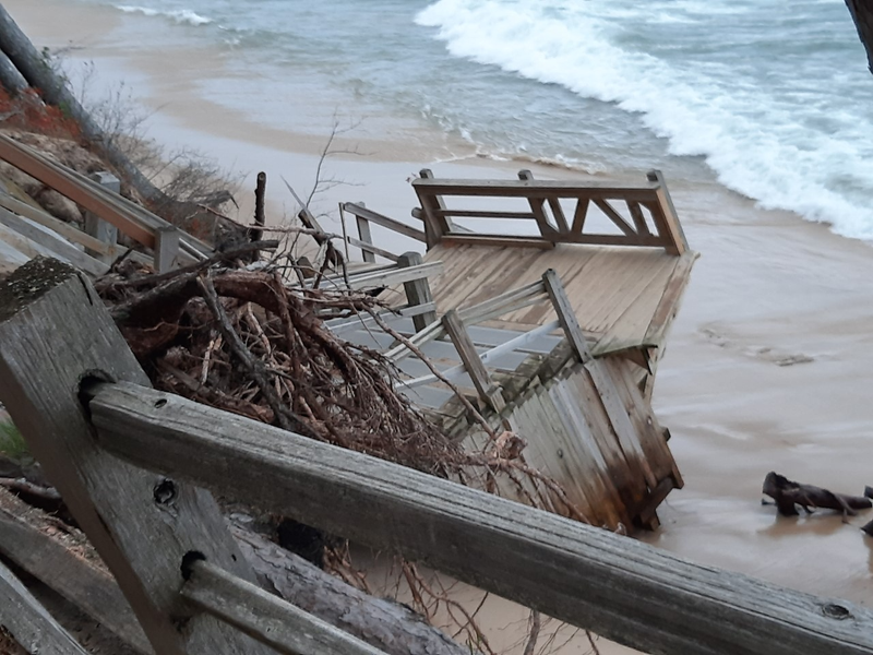 Damaged stairs at Pictured Rocks National Lakeshore