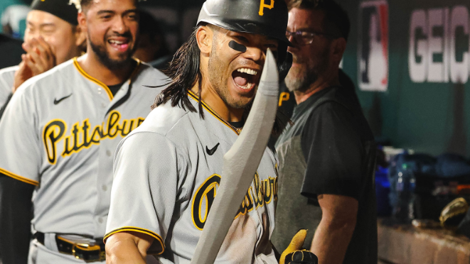 The Pirates Home Run Sword at the center of the fun on the field
