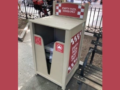 NYC Parks has added several pizza box-shaped trash bins in some parks in order to help with trash management and reduce rats.