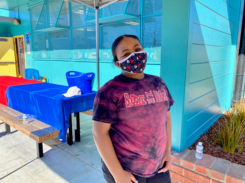 Brazille Monroe at a newly reopened playground in San Francisco.