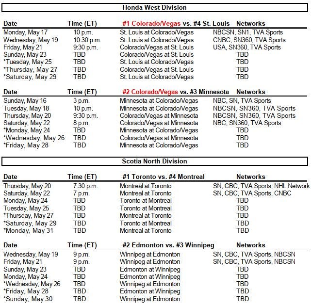 Stanley Cup Playoff schedule