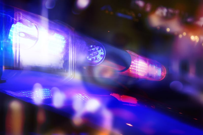 Police lights are activated on top of a squad car