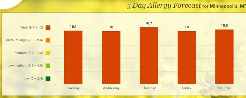 The pollen count for Minneapolis this week is in the red, exactly where you don't want it.