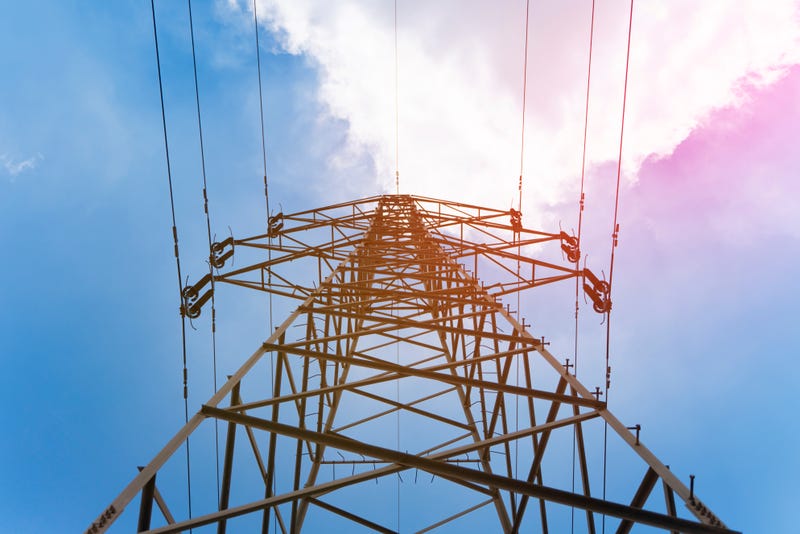 Power lines tower over the Nevada landscape