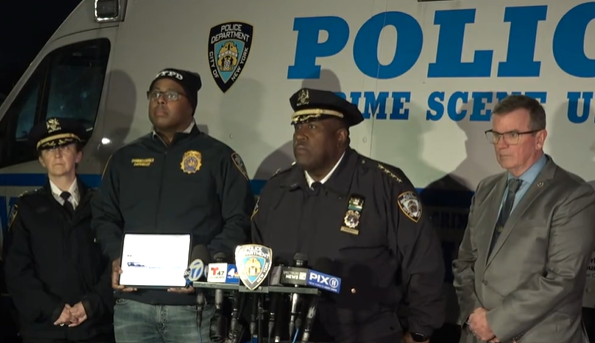 NYPD Chief of Department Jeffrey Maddrey and other law enforcement officials at a press conference regarding Friday's fatal police-involved shooting.