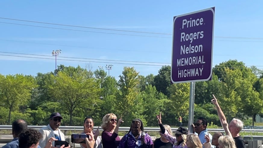 Sign O' The Times: Prince gets a sign on the highway outside his Paisley Park Studio in Chanhassen, Minnesota