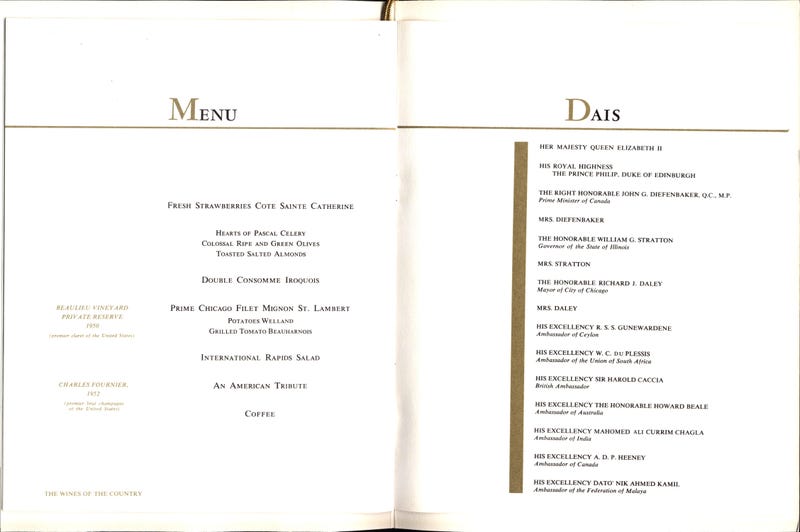 A dinner menu and program