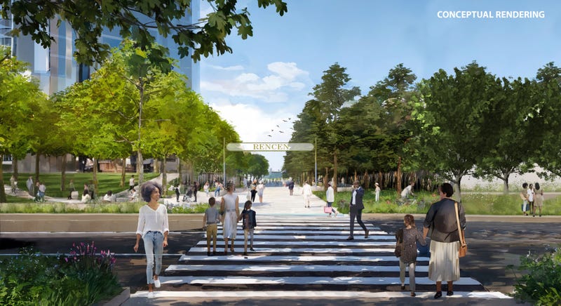 Rendering of promenade at redeveloped Renaissance Center