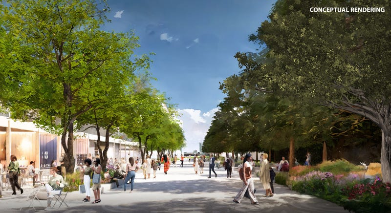 Rendering of promenade at redeveloped Renaissance Center