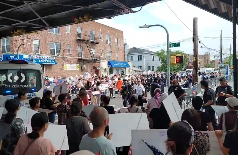 About 150 gathered in Bensonhurst, Brooklyn on Wednesday morning to protest the construction of a new homeless shelter.