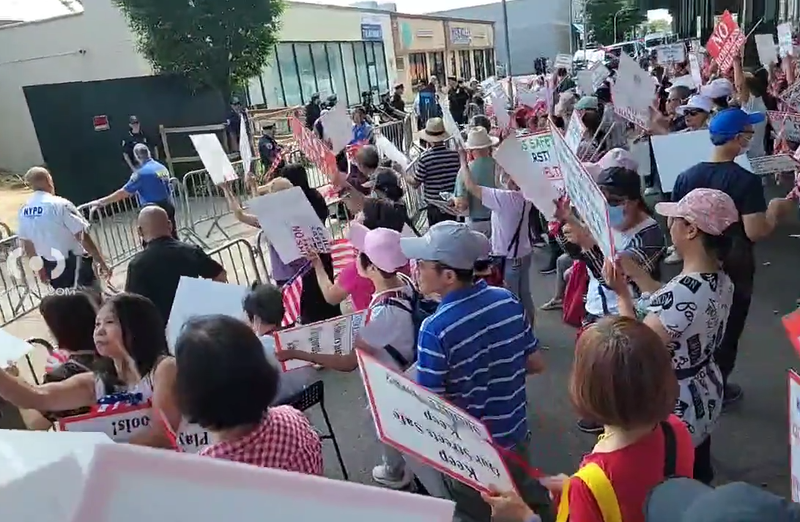 About 150 gathered in Bensonhurst, Brooklyn on Wednesday morning to protest the construction of a new homeless shelter.