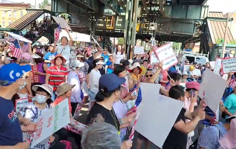 About 150 gathered in Bensonhurst, Brooklyn on Wednesday morning to protest the construction of a new homeless shelter.