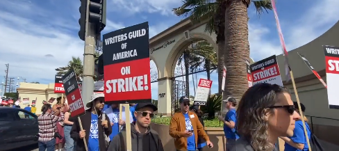 Writers strike enters day two outside Paramount Pictures studio. 