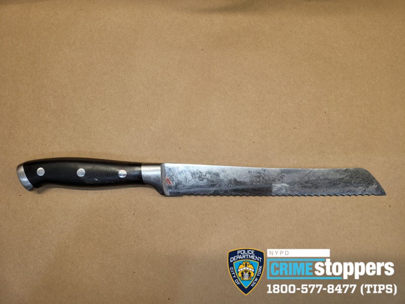 The knife recovered from the scene of an officer-involved shooting in Rego Park on Friday evening.