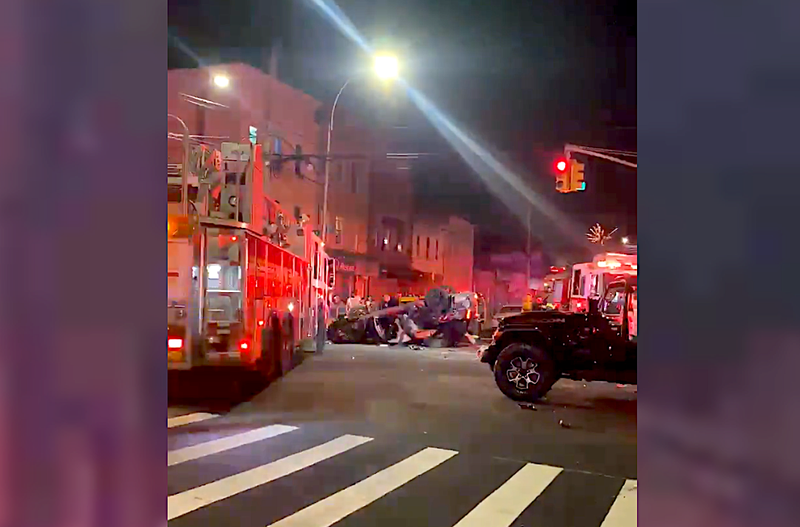 The crash left a trail of destruction at 101st Avenue and 121st Street in South Richmond Hill on Monday night