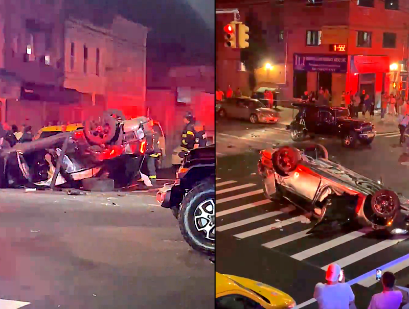 A Chrysler 300 driver was critically injured after his car overturned and struck multiple vehicles in South Richmond Hill on Monday night