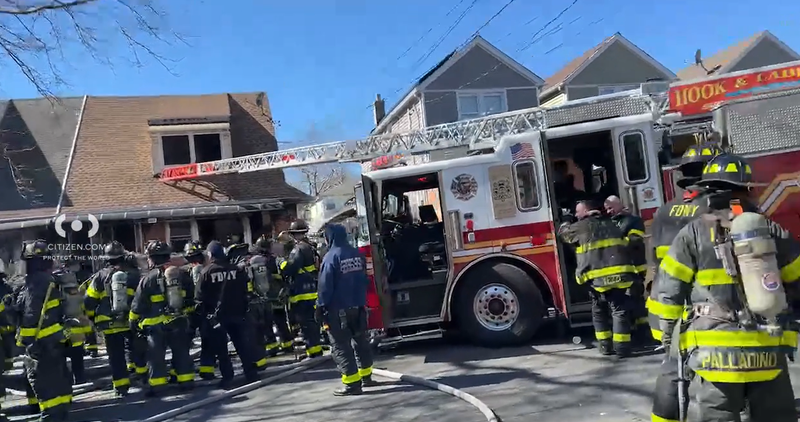 Three firefighters suffered minor injuries, two civilians were treated at the scene and a 65-year-old man was transported to an area hospital in critical condition.