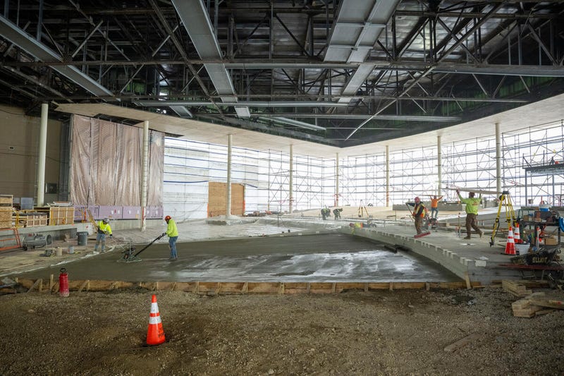 Construction inside the new Hunter Pavilion at Ravinia Festival
