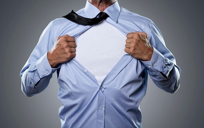 man opening his shirt