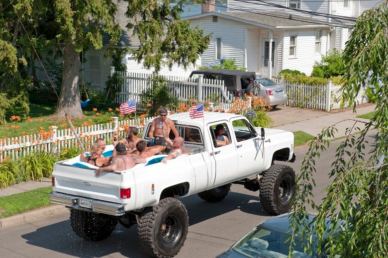 kiddie pool in back of pickup truck