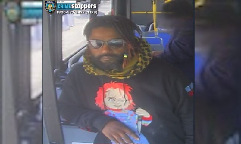 An image from the NYPD shows the suspect wearing a Chucky sweatshirt