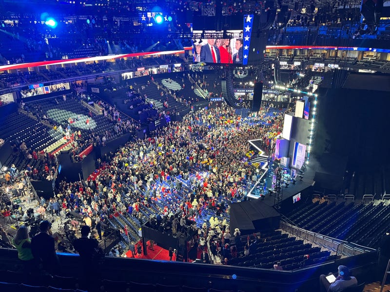 The crowd in Milwaukee's Fiserv Forum after former President Donald Trump accepted the Republican nomination for president.