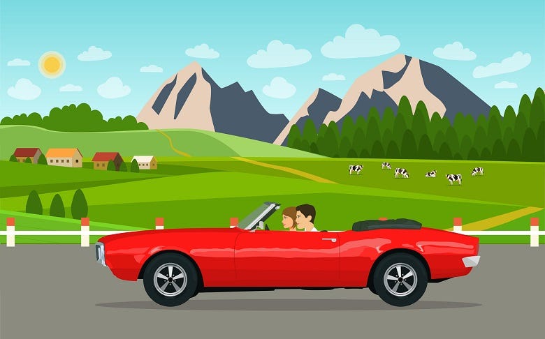 Driving on a road trip