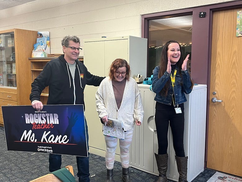 Rockstar Teacher Ms. Kane with Rocky & Lissa 