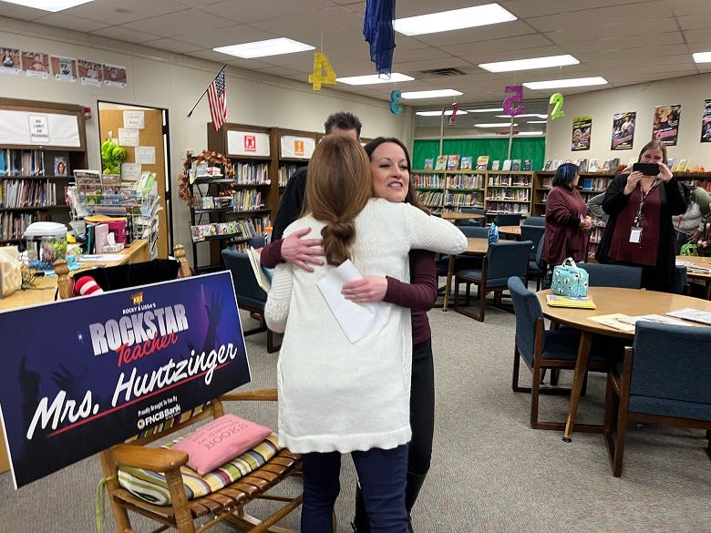 Lissa hugging Mrs. Huntzinger 