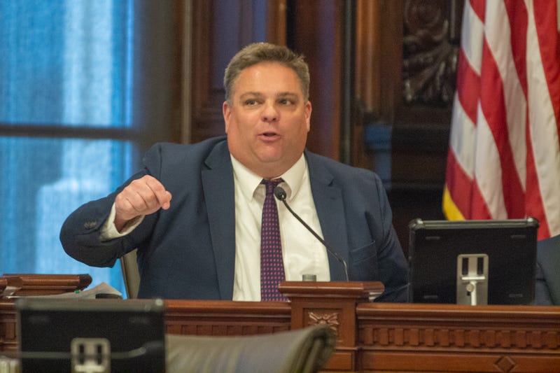 State Sen. Chapin Rose, R-Mahomet, criticizes Democrats for not including more funding for care providers for people with developmental disabilities in a committee hearing on Saturday, May 31.