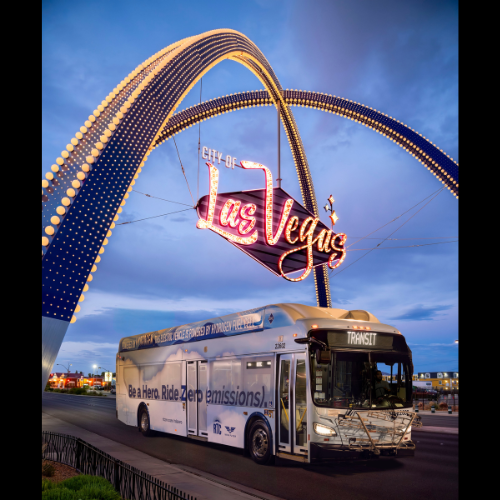 A Regional Transportation Commission bus rolls down Las Vegas Boulevard