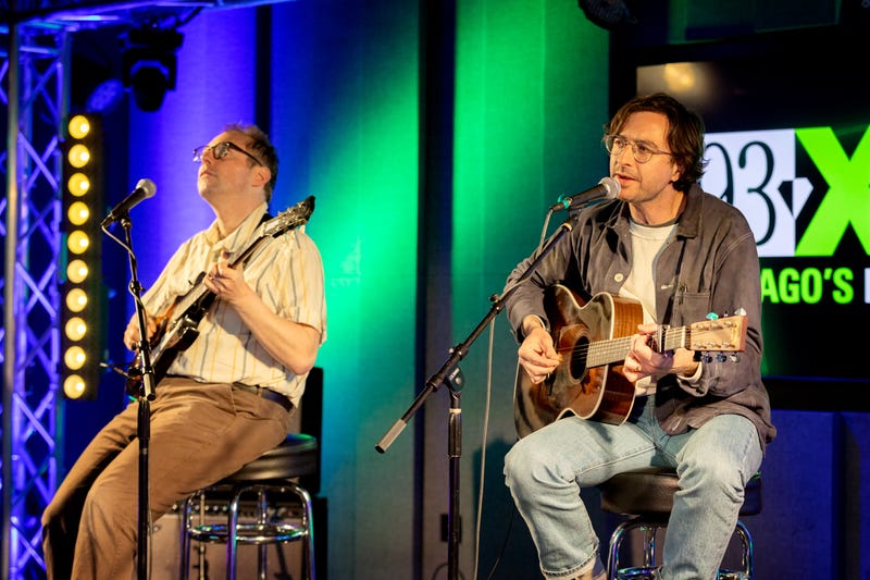 Julian Lynch (left) and Martin Courtney of Real Estate perform at 93XRT on April 11, 2024