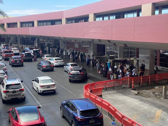 The Terminal 1 dropoff area at Reid International Airport