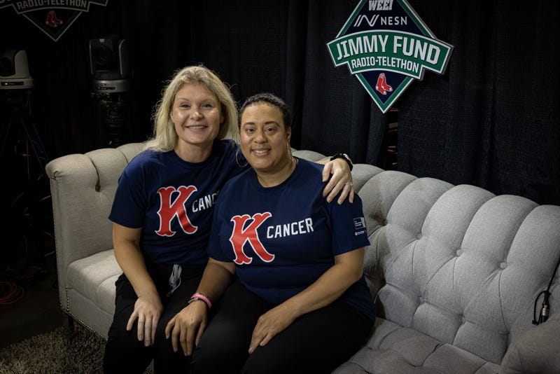 Raunada Bryant, breast cancer, with Kristen Do-Noghue, infusion nurse at Dana-Farber