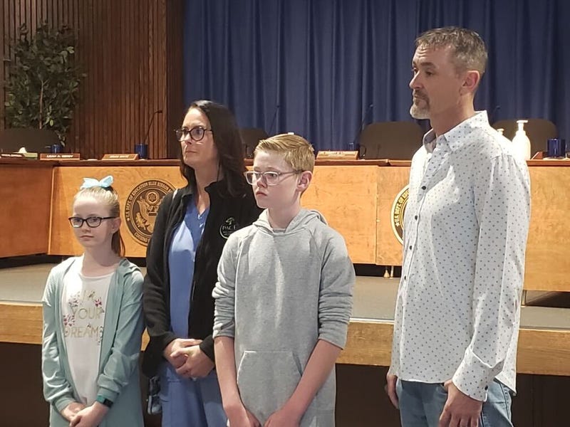 Dillon Reeves, second from right, with family at press conference