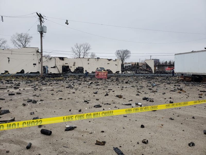 Aftermath of a massive fire Monday night at a Clinton Township business.