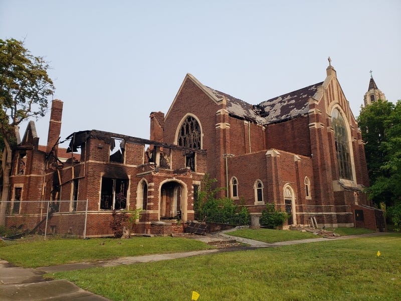 St. Agnes Church on Rosa Parks in Detroit is damaged in fire.