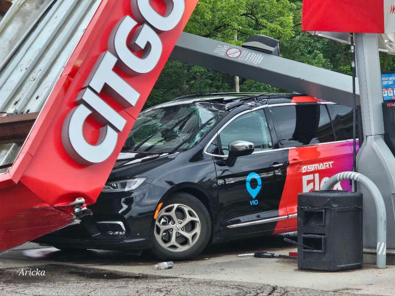 Collapsed gas station overhang in Farmington Hills